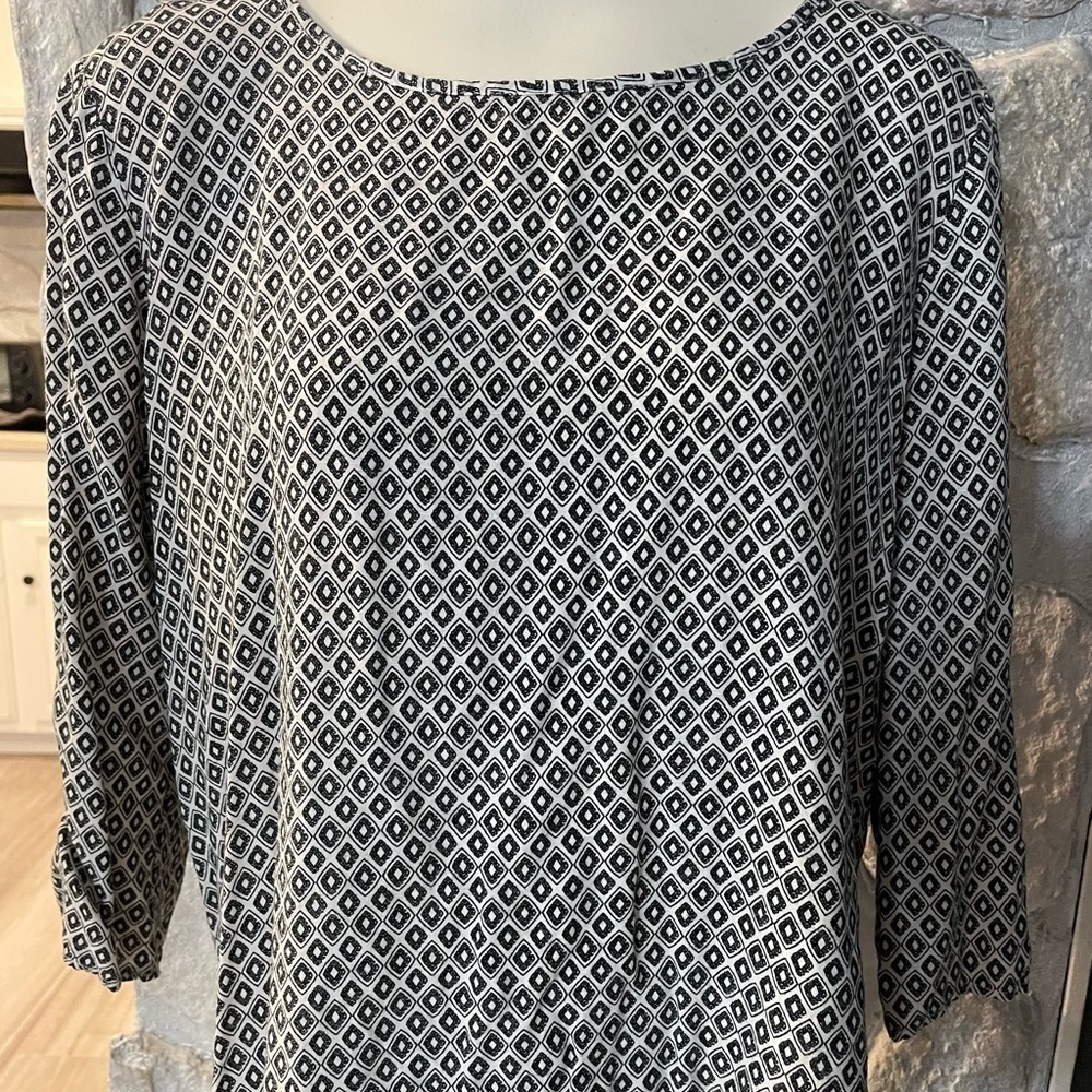 Pink Republic White & Black Geometric Scoop Neck Quarter Length Sleeve Blouse XL - Picture 3 of 14
